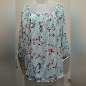 I.N. Studio Mint Floral Blouse Size 2xl